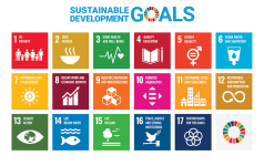 The Sustainable development goal banner with the 17 goals